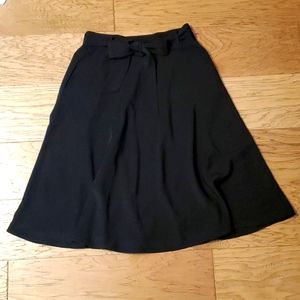 Modcloth Black A-line Midi Skirt Pockets Removable Waist tie belt Medium